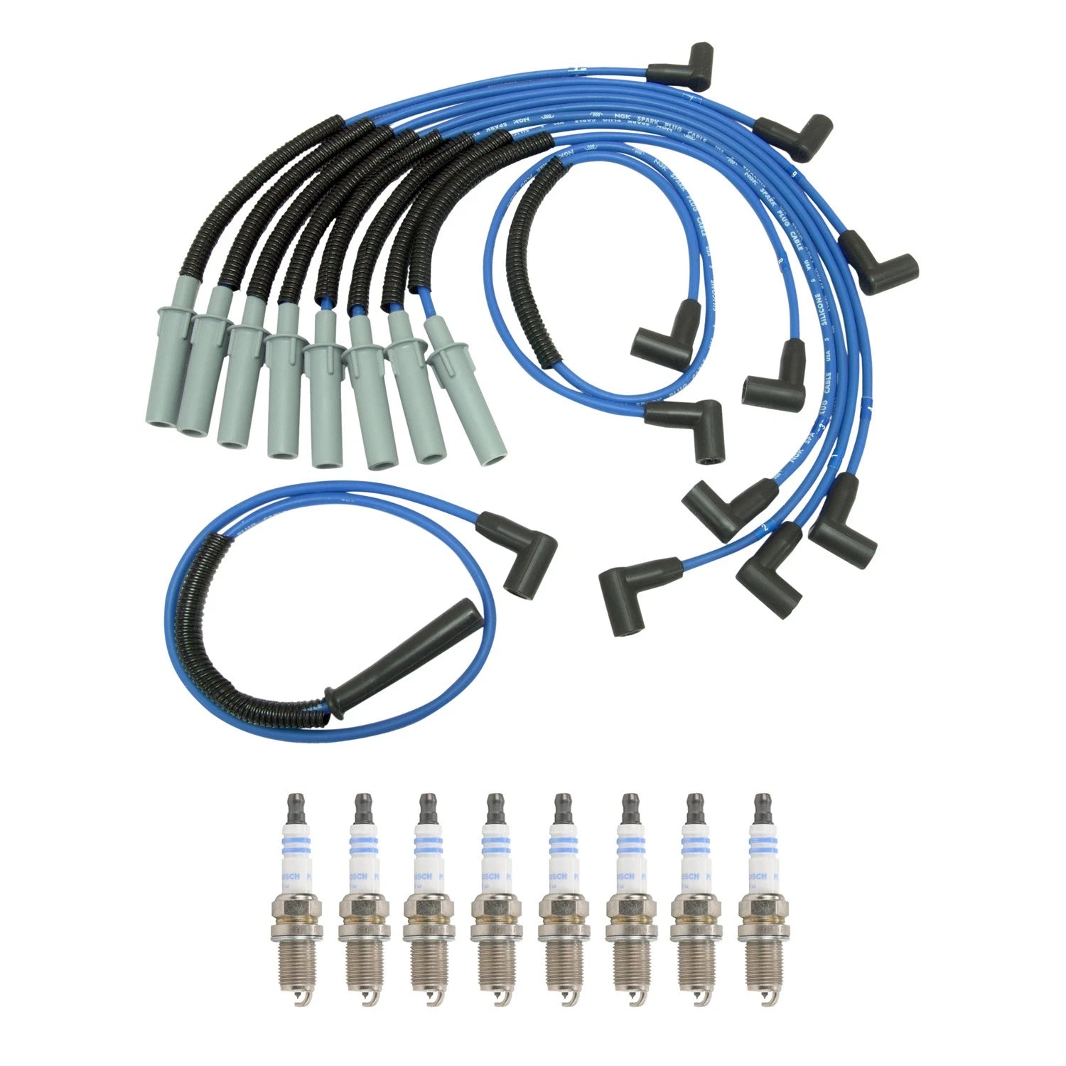 Set of 8 NGK Wire Set & Bosch Platinum Spark Plugs for Ram 1500 2500