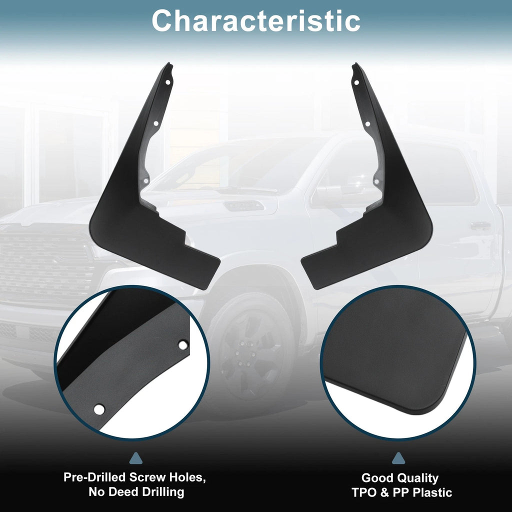 Mud Flaps Kit for Dodge Ram 1500 (2019–2024) No-Drill Splash Guards