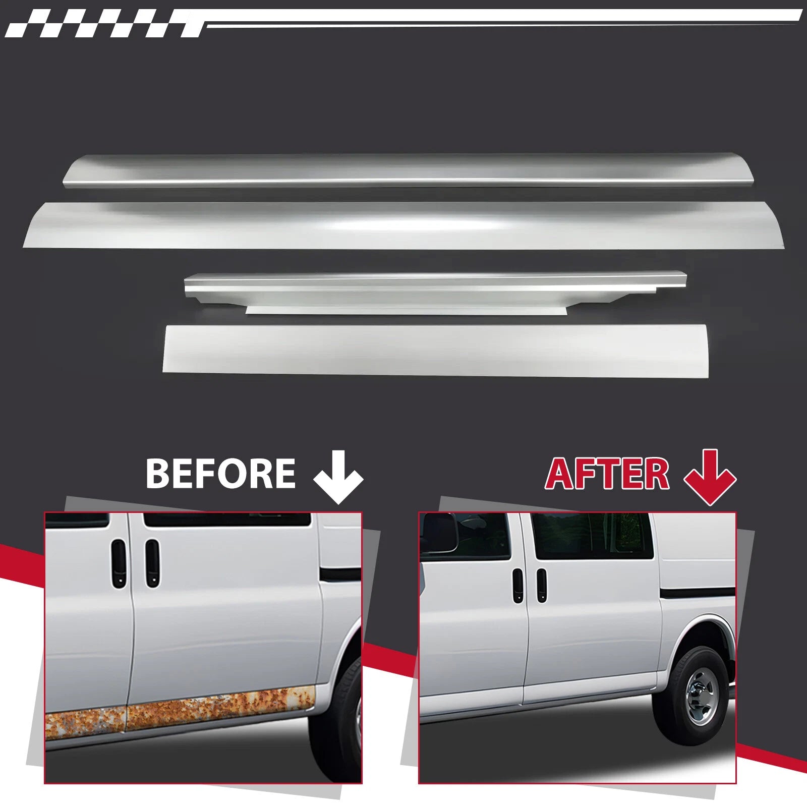 Set of 2 Rocker Panels for Chevy Express GMC Savana Van (1996-2014)