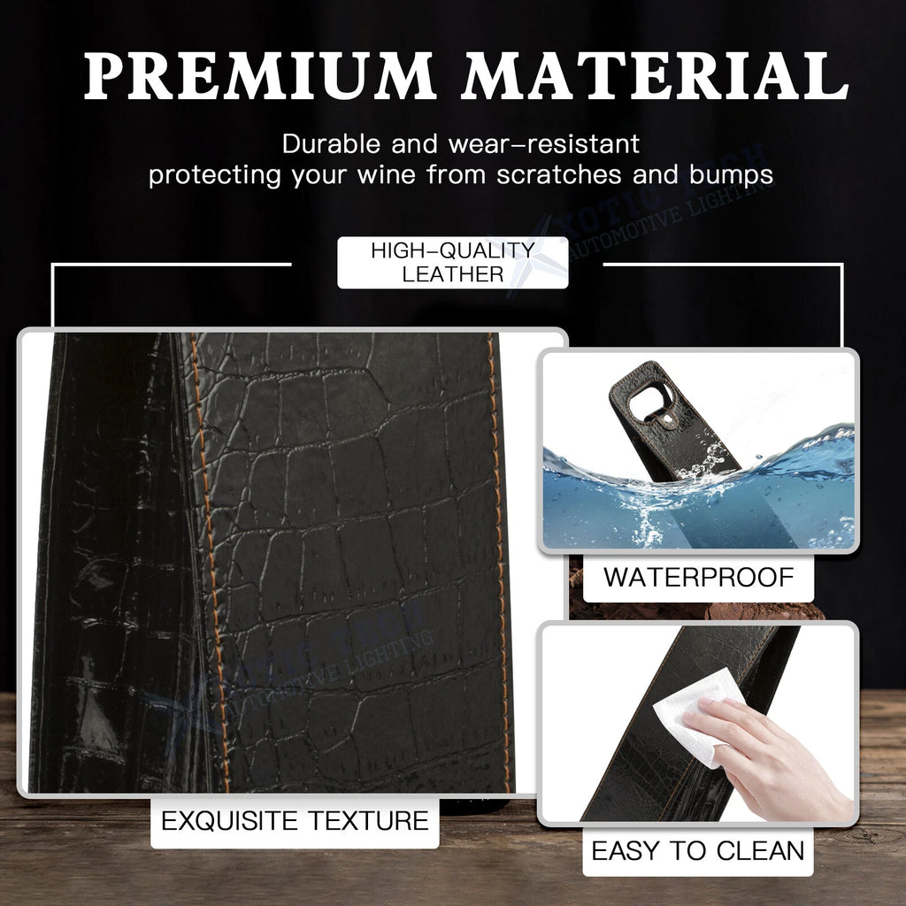 Black Crocodile Grain Leather Wine Carrier Tote for Party (-)