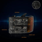 Smoked Housing Headlight & Amber Corner Signal Lamps for GMC Sierra (2007–2014)