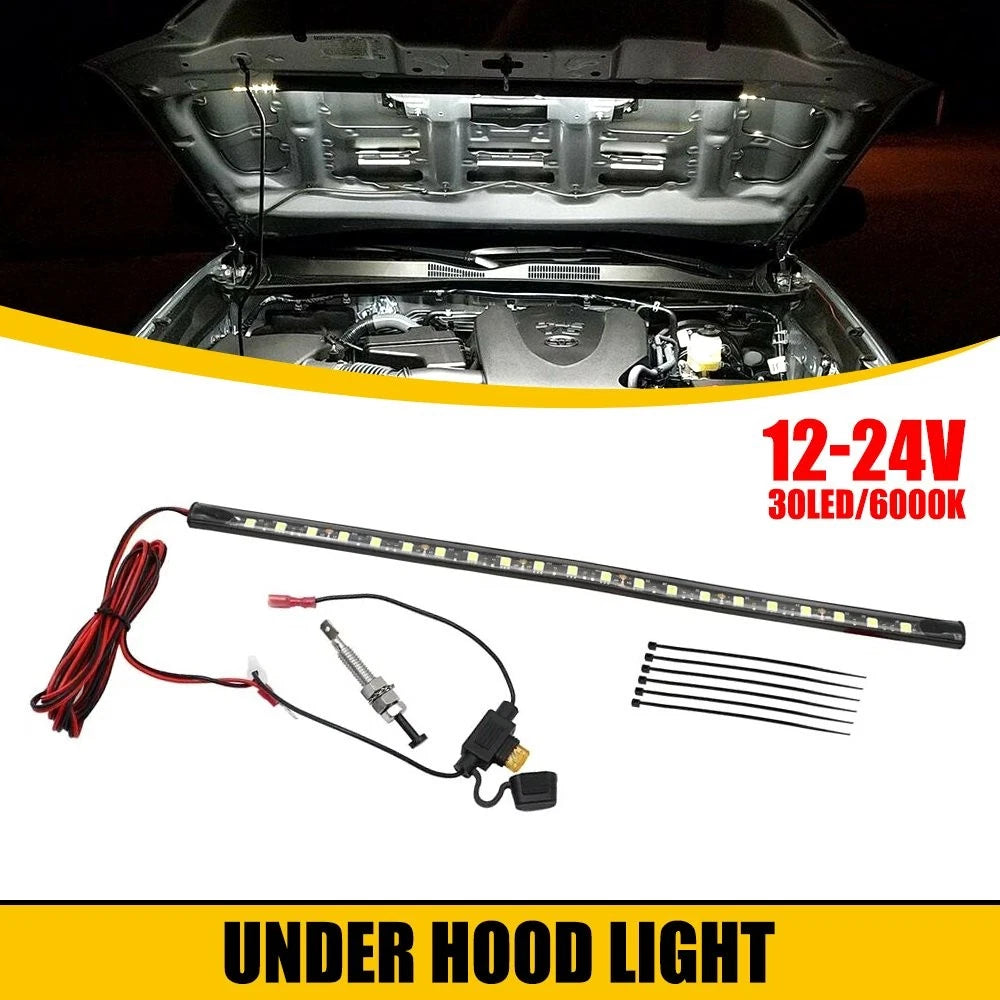 White LED Under Hood Light Strip Kit 6000K Automatic On/Off for Any Vehicle