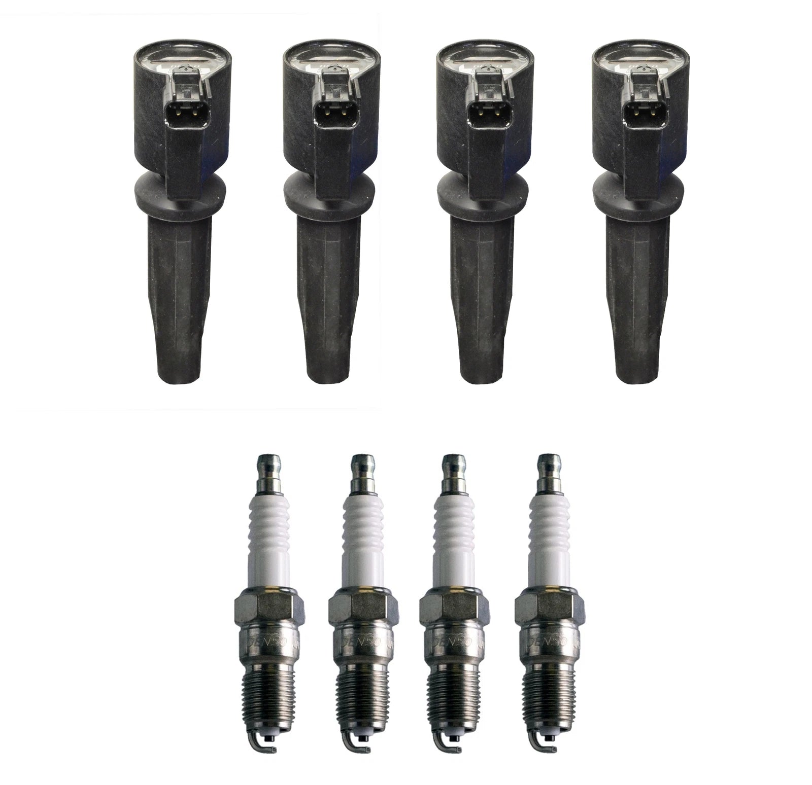 Set of 4 Ignition Coils & U-Groove Spark Plugs for Ford Mazda Mercury (L4)