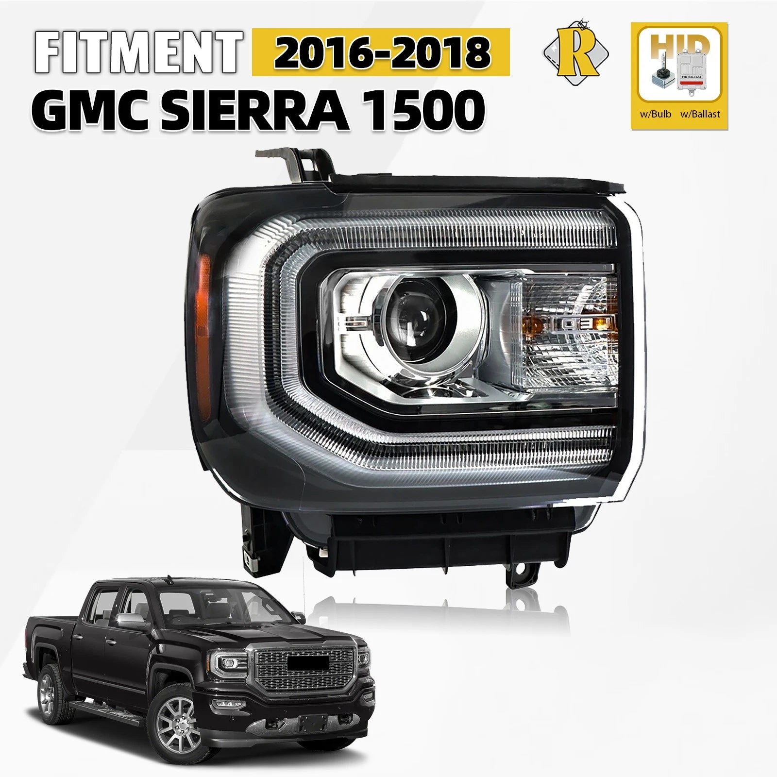 HID Xenon Headlight Assembly with Bulb for GMC Sierra 1500 (2016–2018)
