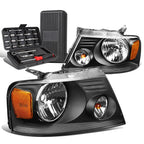 Pair of Black/Amber Signal Headlight Lamps for Ford F150 (2004–2008)