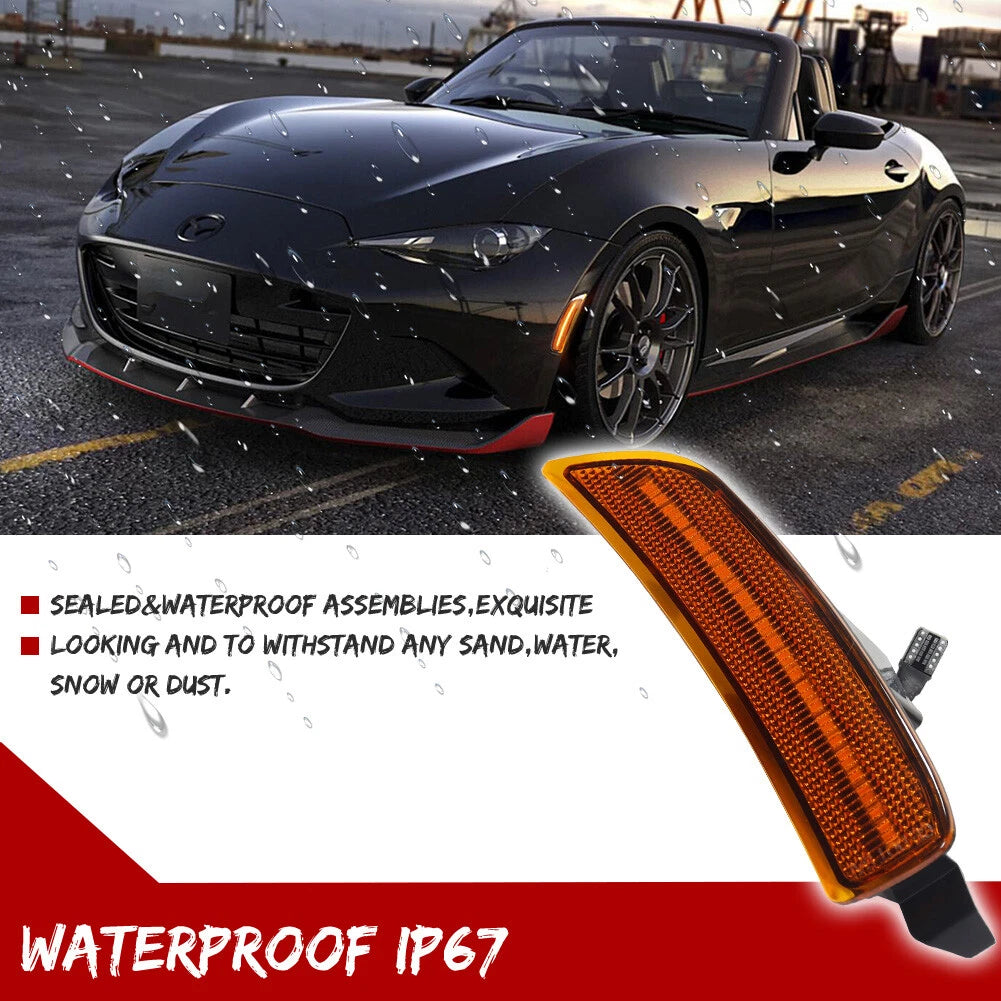 2X Amber Lens LED Front Bumper Side Marker Light for Mazda MX-5 Miata (2016–2023)