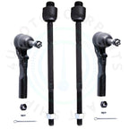 Set of 4 Front Inner Outer Tie Rods for Chevy Silverado Sierra 1500 (1999–2007)