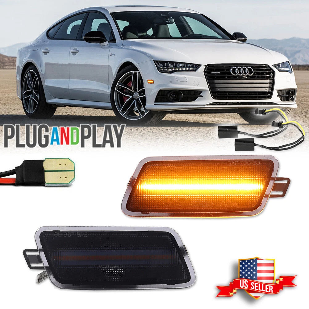 2X Smoke Amber LED Front Side Marker Lights for Audi A7 S7 RS7 (2012–2018)