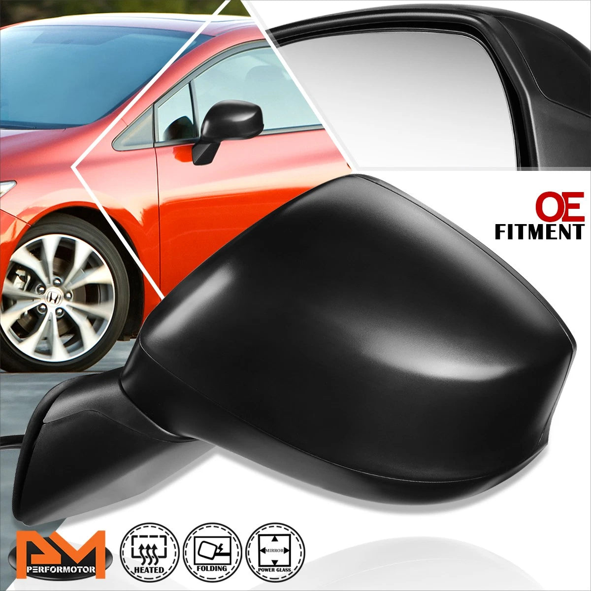 Powered Heated Side View Mirror for Honda Civic (2012–2015) - Left