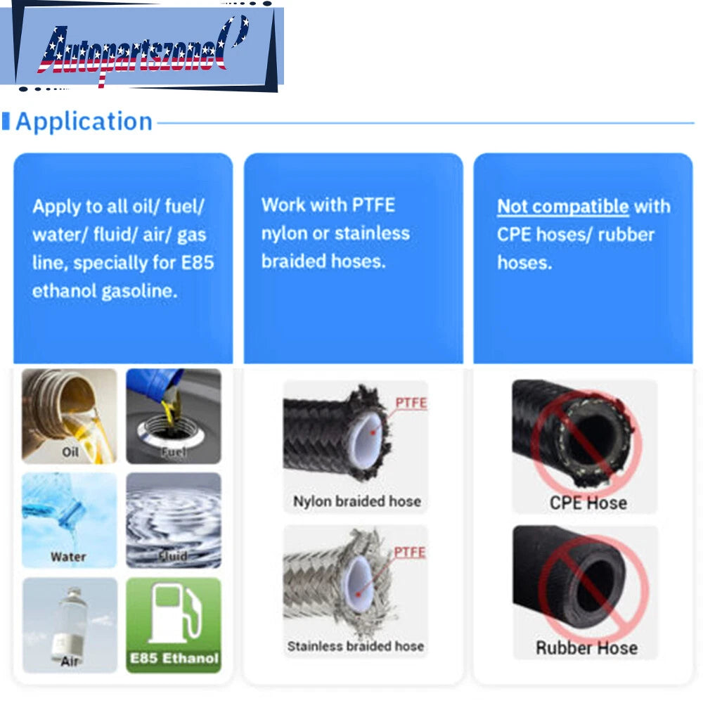 2X AN4/AN6/AN8/AN10/AN12 Swivel Hose End Fitting Adapter for PTFE Hose