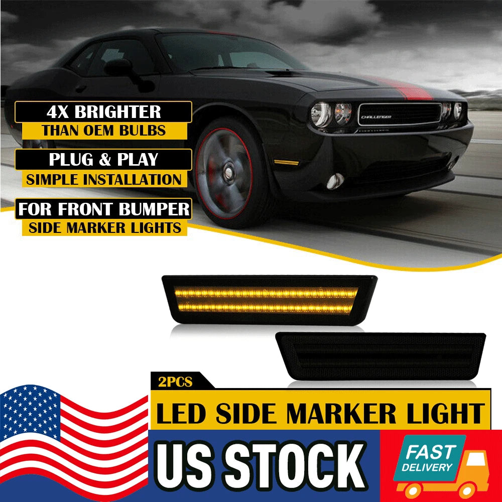 Set of 2 Smoked Amber Front Bumper Side Marker Lights for Dodge Challenger (2008–2014)
