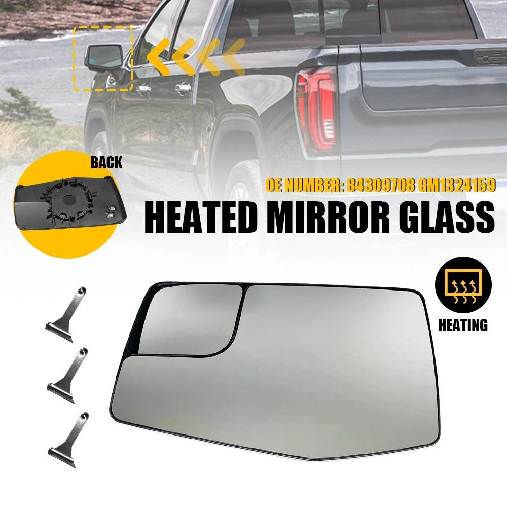 Left Side Mirror Glass for GMC Chevrolet Sierra 1500 Silverado 1500 (2019–2023)