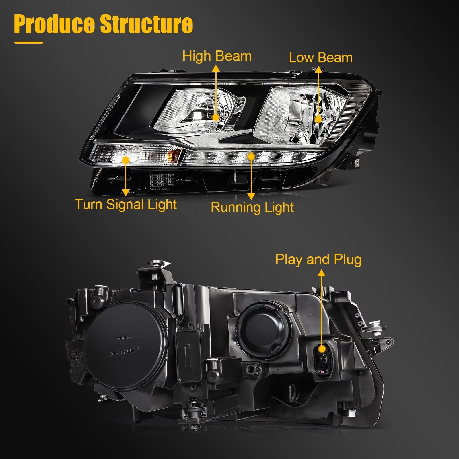 Left Side LED DRL Headlight with Bulb for Volkswagen Tiguan (2018–2021)