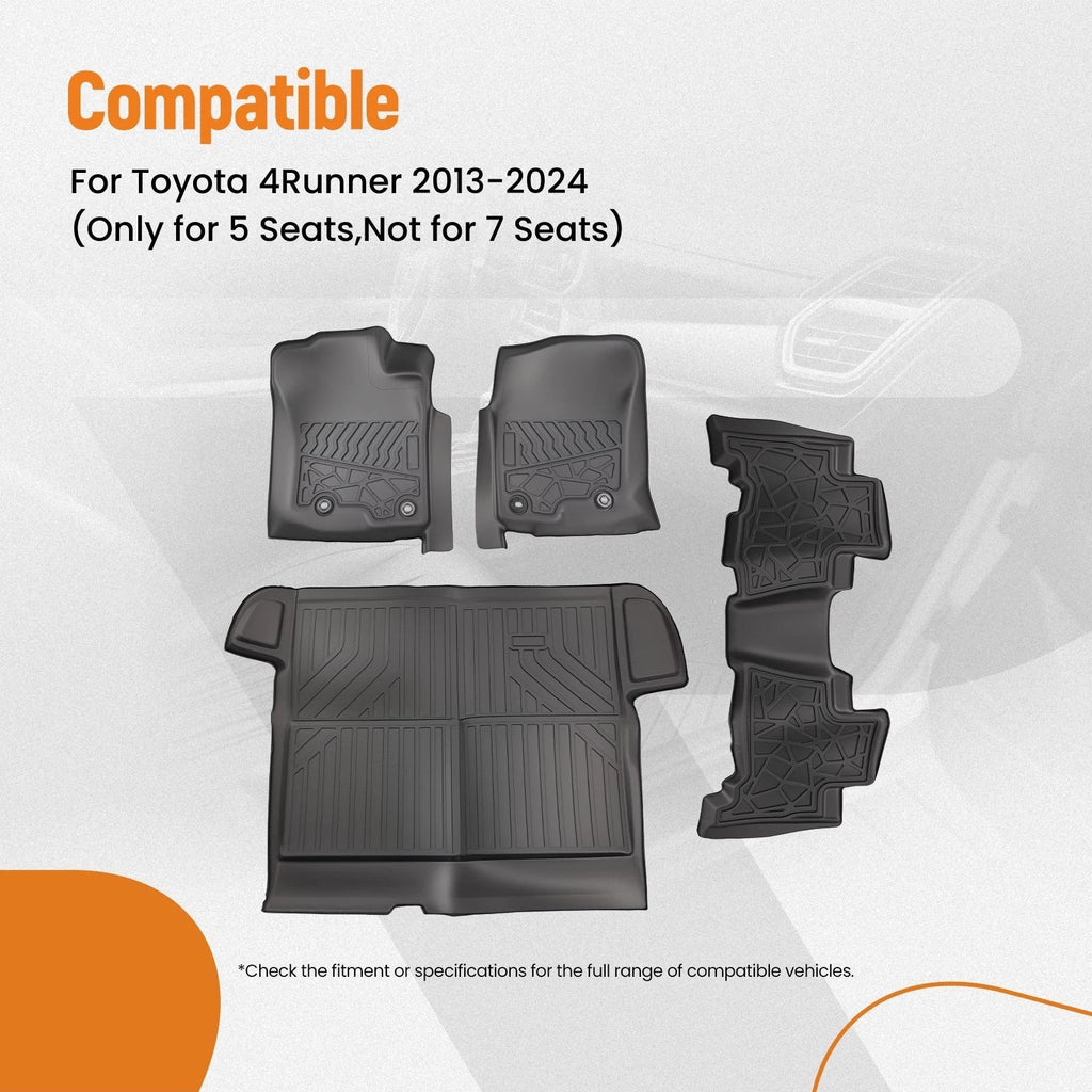 Set of 4 Floor Mats & Cargo for Toyota 4Runner (2013–2024) TPE Waterproof