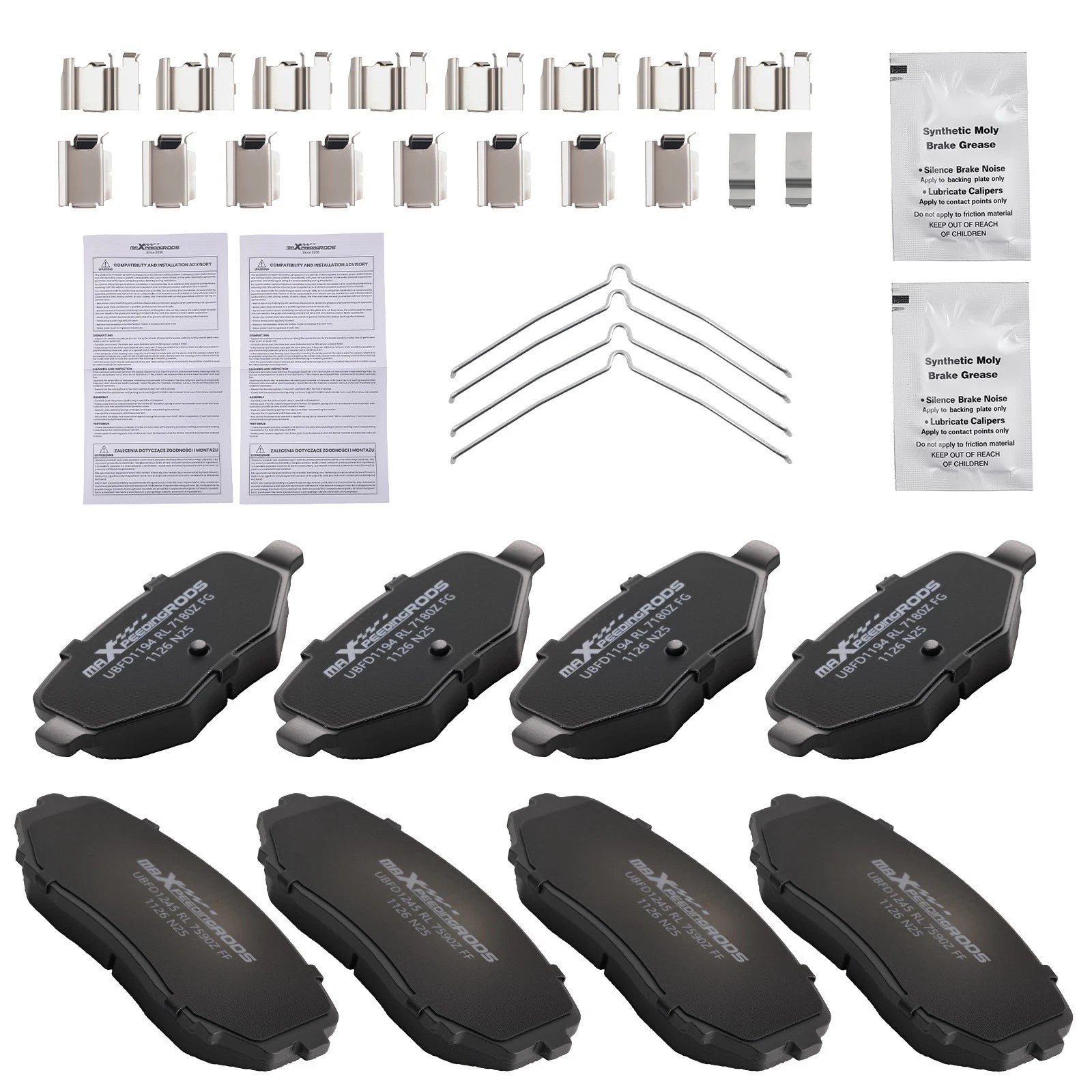 Set of 4 Front & Rear Ceramic Brake Pads for Ford Edge (2011–2014)/Lincoln MKX (2011–2015) D1258