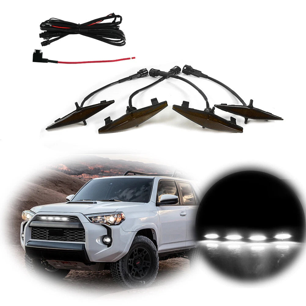 4X Smoked Lens White LED Running Lights for Toyota 4Runner (2014–2019)