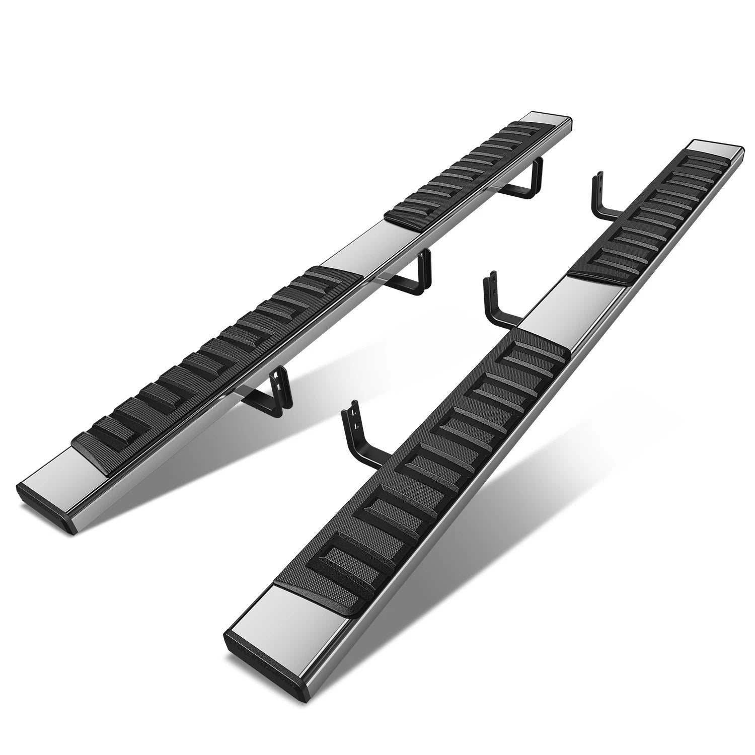 Set of 2 Chrome/Black Rectangular Running Boards for Nissan Frontier (2005–2024)