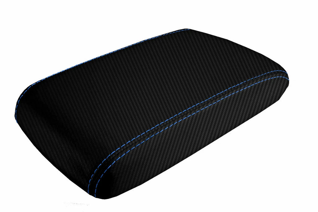 Console Lid Armrest Cover for Dodge Challenger (2008–2014) Carbon Fiber Blue Stitch
