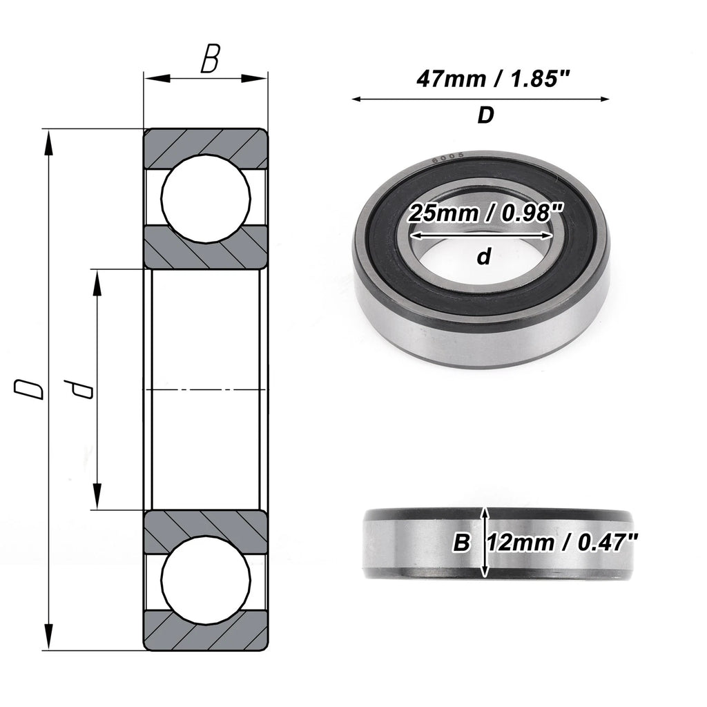 6005DDU Deep Groove Ball Bearing for Scooter Skateboard Wheel (25x47x12mm)