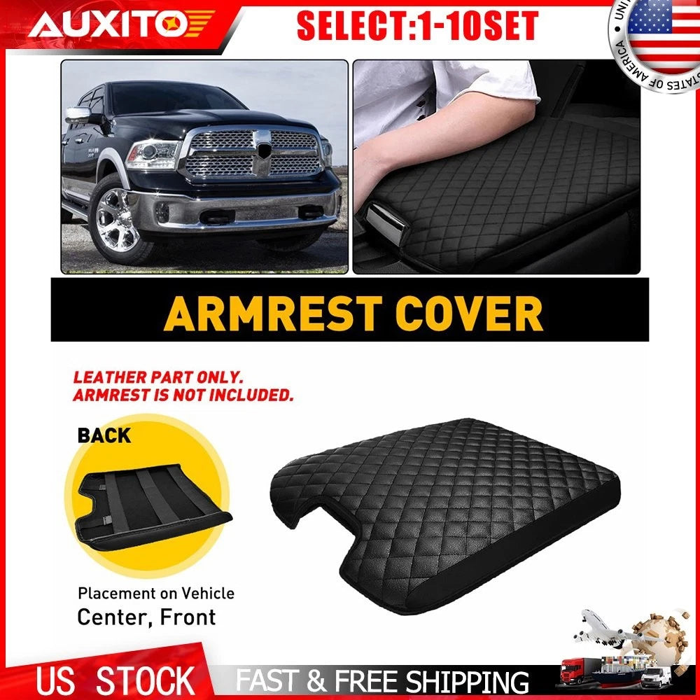 Jump Seat Console Armrest Cover Pad for Dodge Ram 1500 (2013–2018) Black Leather