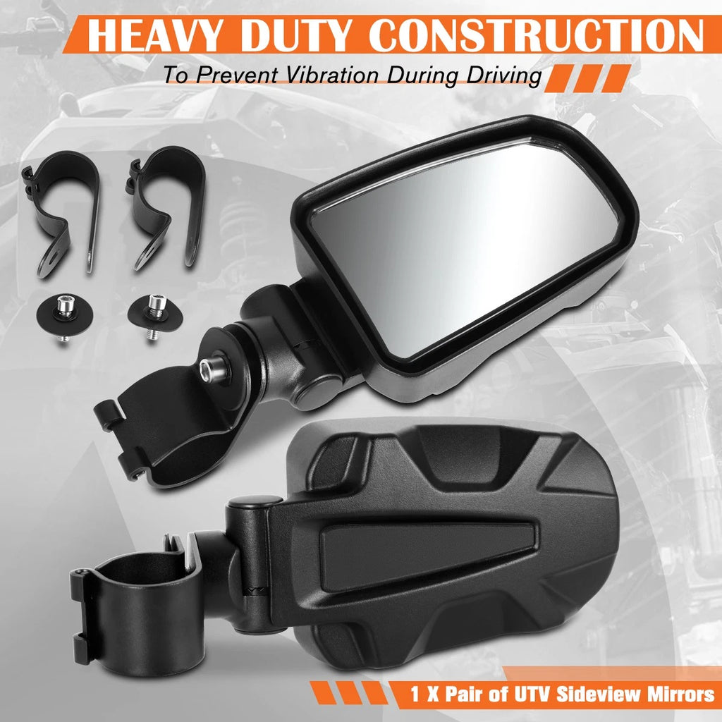 2X Roll Cage Bar Mount Side Mirrors for Universal UTV (Irregular Textured)
