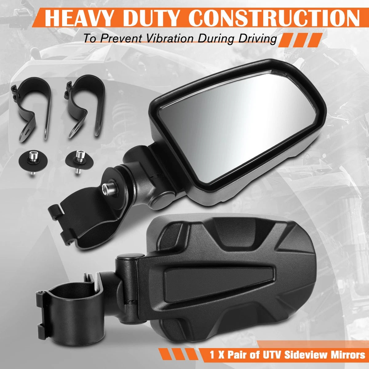 2X Roll Cage Bar Mount Side Mirrors for Universal UTV (Irregular Textured)