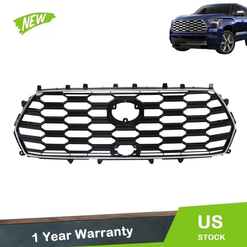 Front Bumper Upper Grille for Toyota Sequoia (2023–2024) Black Chrome