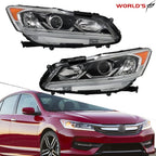 Set of 2 Headlight Assemblies for Honda Accord Sedan (2016–2017) Halogen with LED DRL