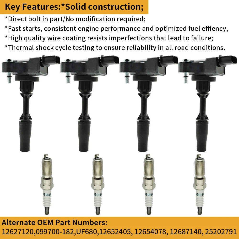 Set of 4 Ignition Coils & Iridium Spark Plugs for Chevy Camaro Malibu (2013–2021) UF680