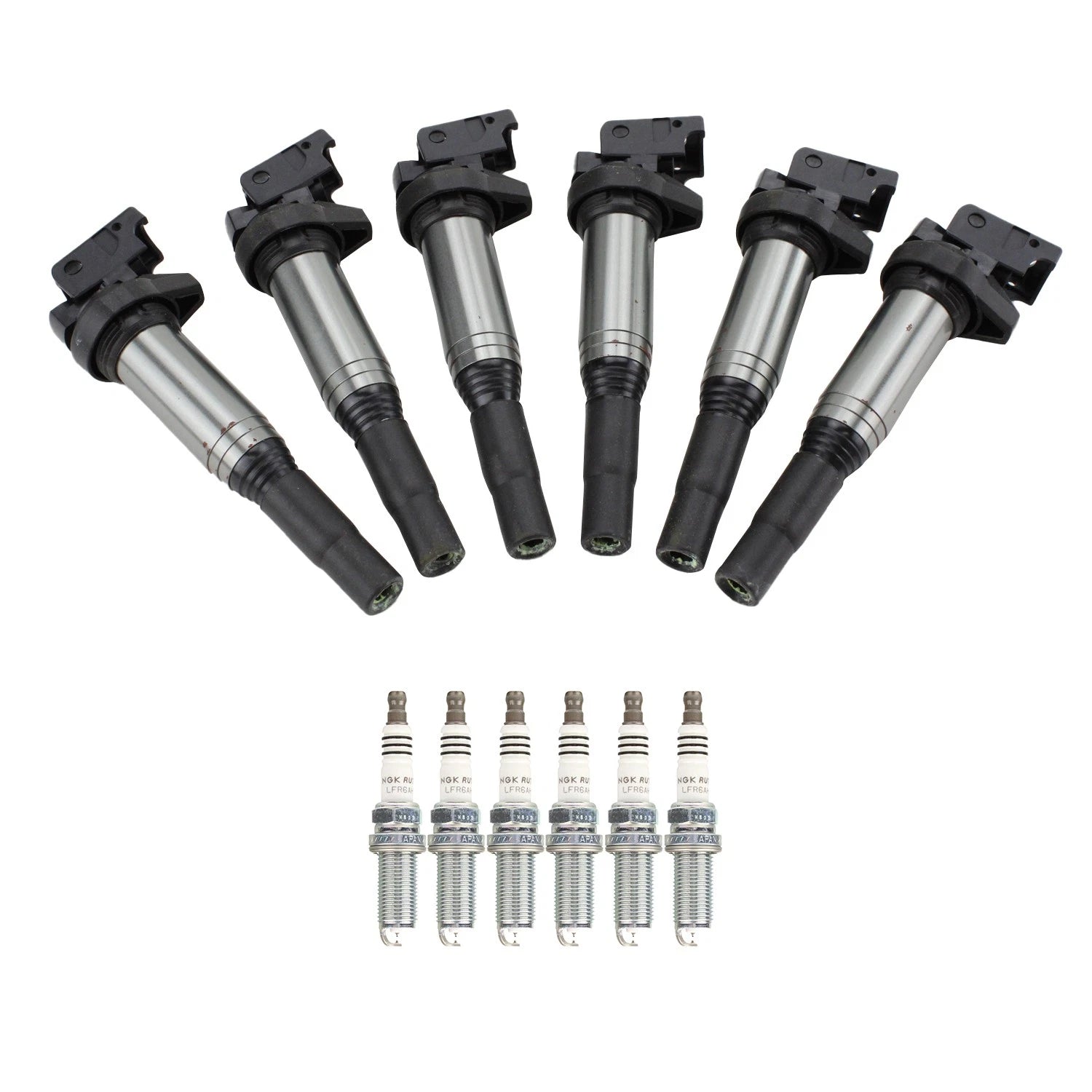 NGK Ignition Coil & 6 Ruthenium Spark Plugs Kit for BMW E82 E88 E90 E60 E83 E70 E85 (2007–2013)