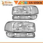 Headlight Assembly Set for GMC Sierra (1999–2006) Chrome Housing