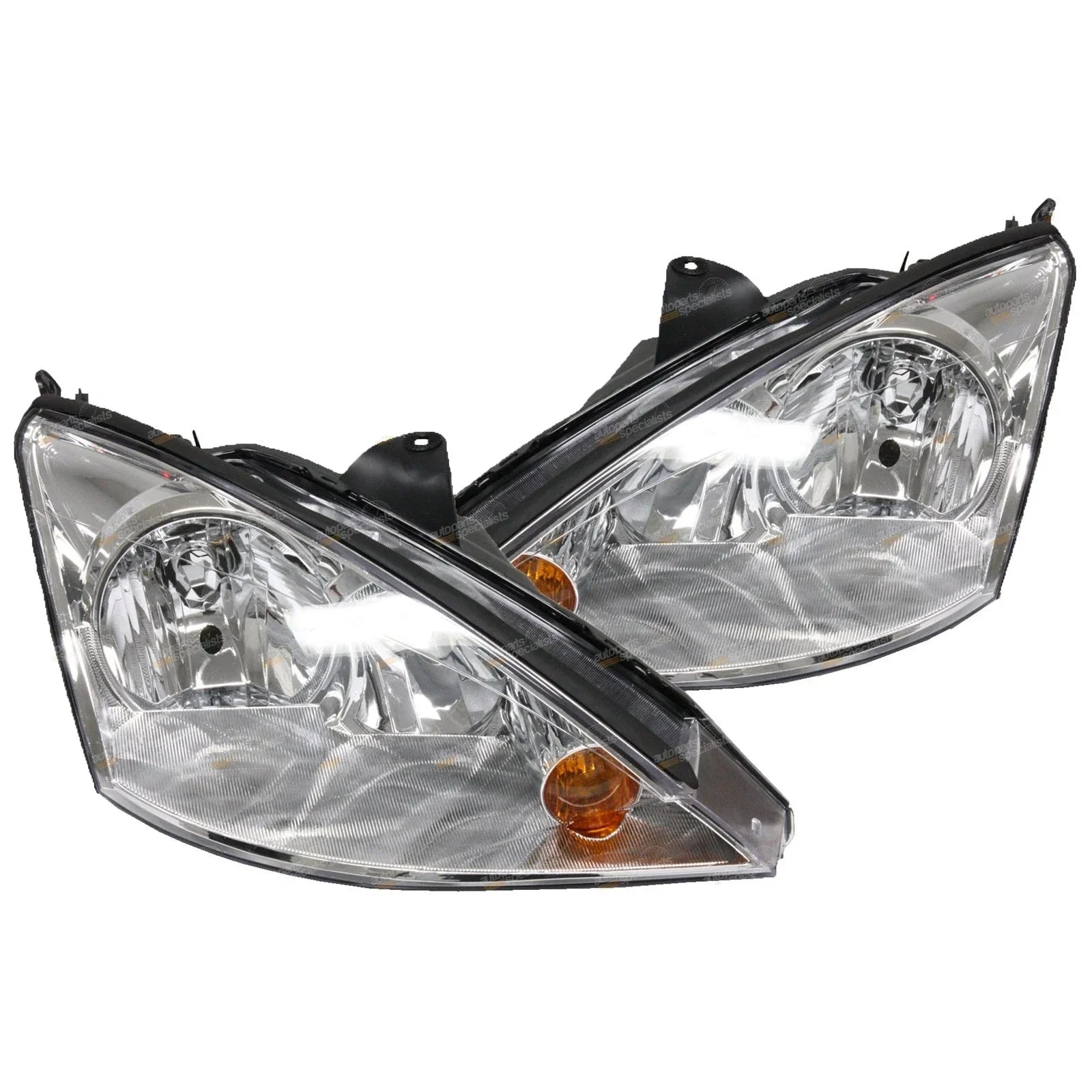 LH+RH Chrome Headlights Pair for Ford Focus LR Sedan/Hatch (2002-2005)