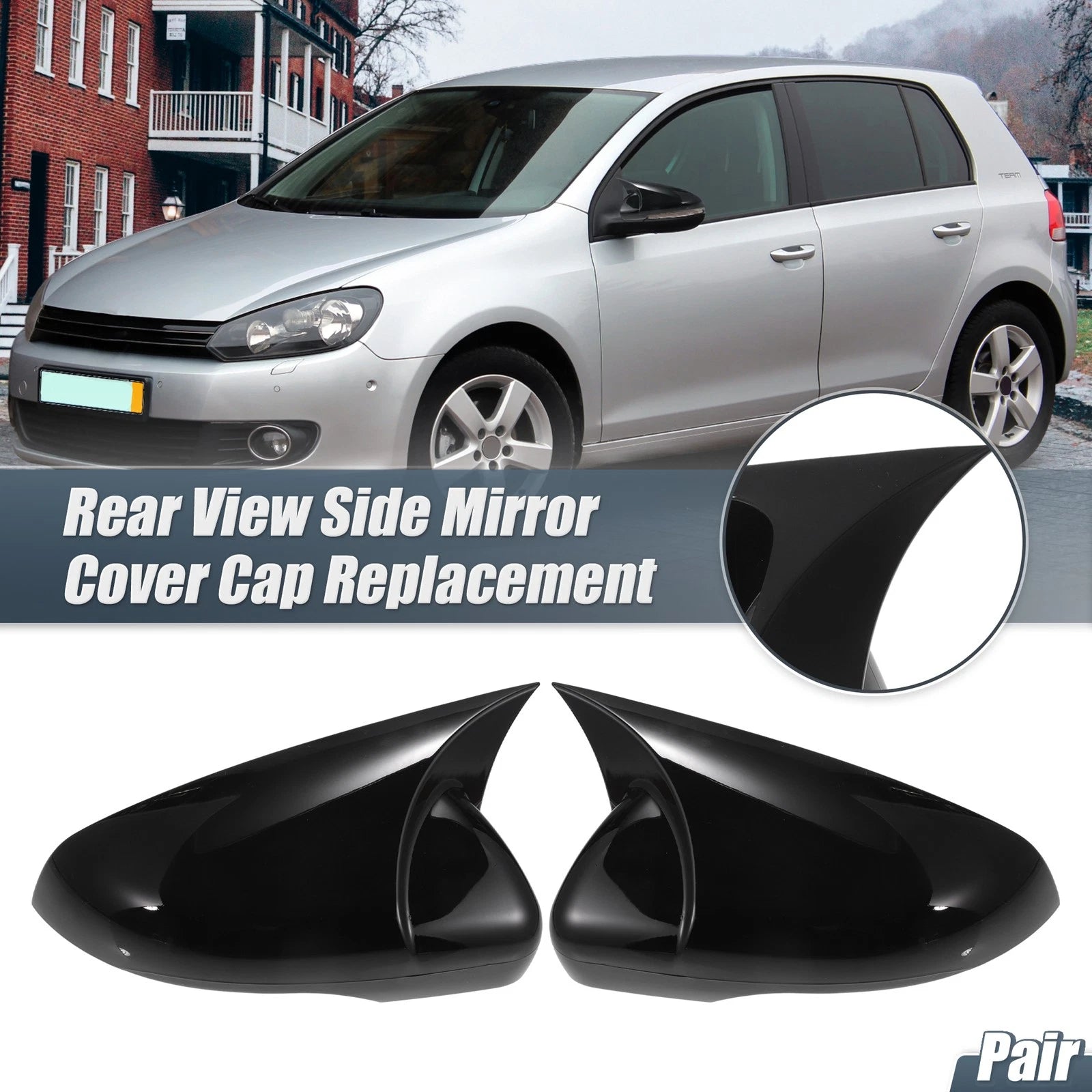 Pair Rearview Mirror Cover Overlay Gloss Black for Volkswagen Golf 6 MK6 (2009–2013)
