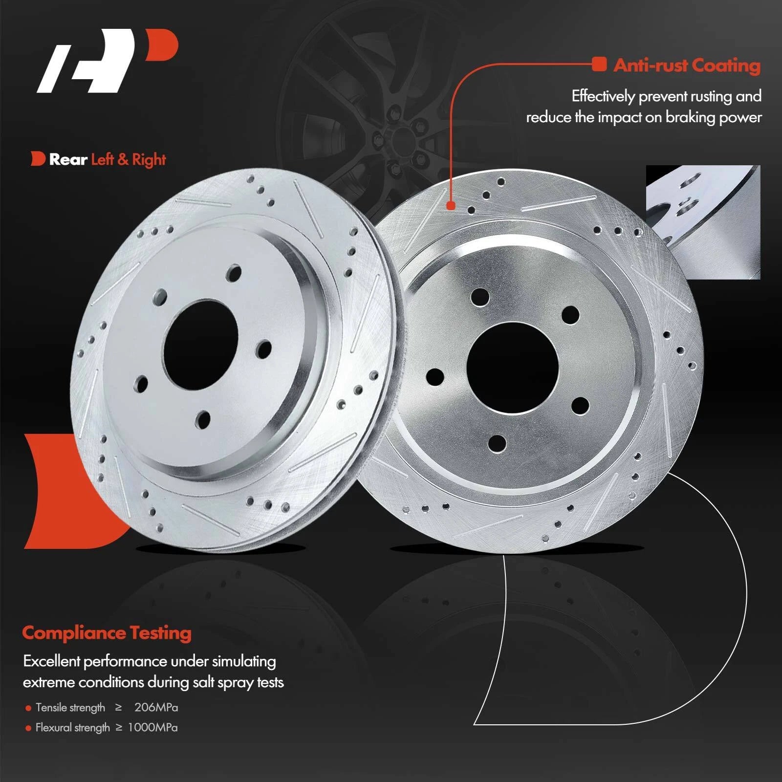 2X Rear Drilled Brake Rotors for Chevy Corvette (1997â2004) Cadillac XLR