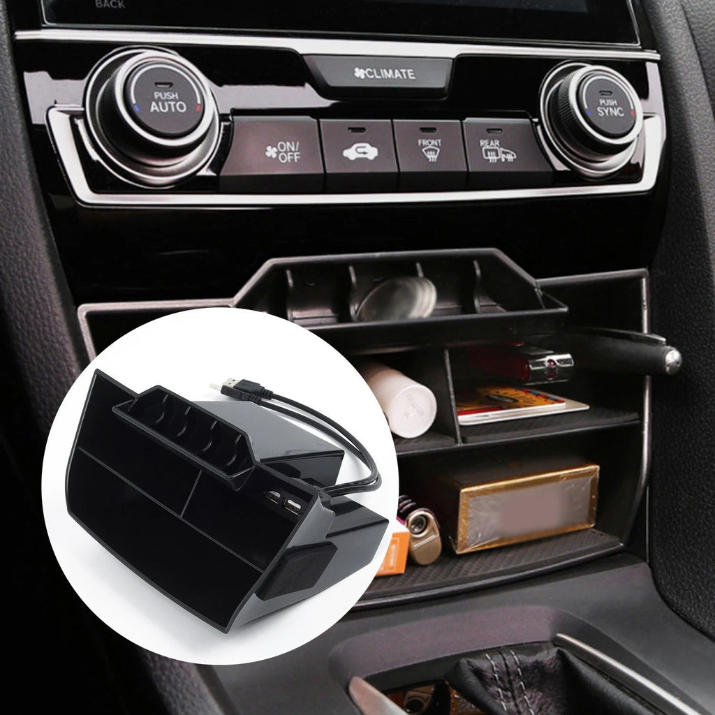 Center Console Storage Box with USB Ports for Honda Civic (2016–2019)