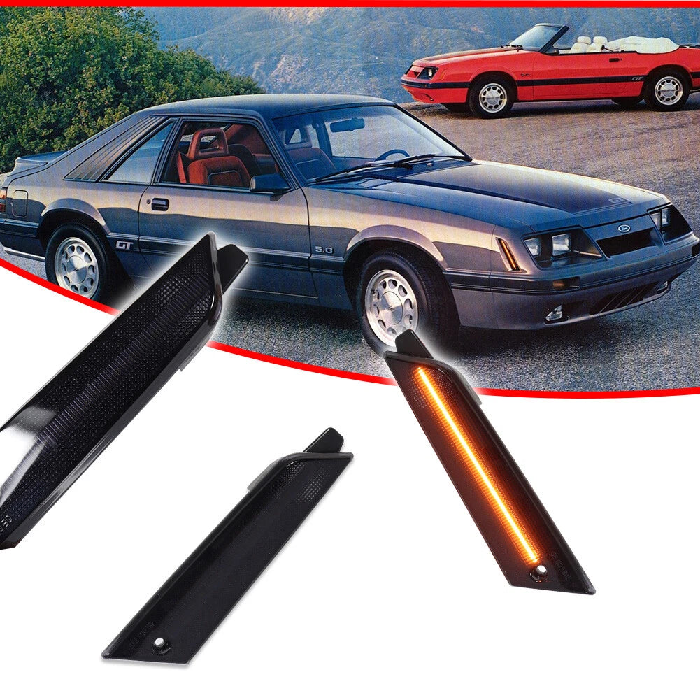 2X Smoke Amber LED Front Side Marker Lights for Ford Mustang (1979–1986)