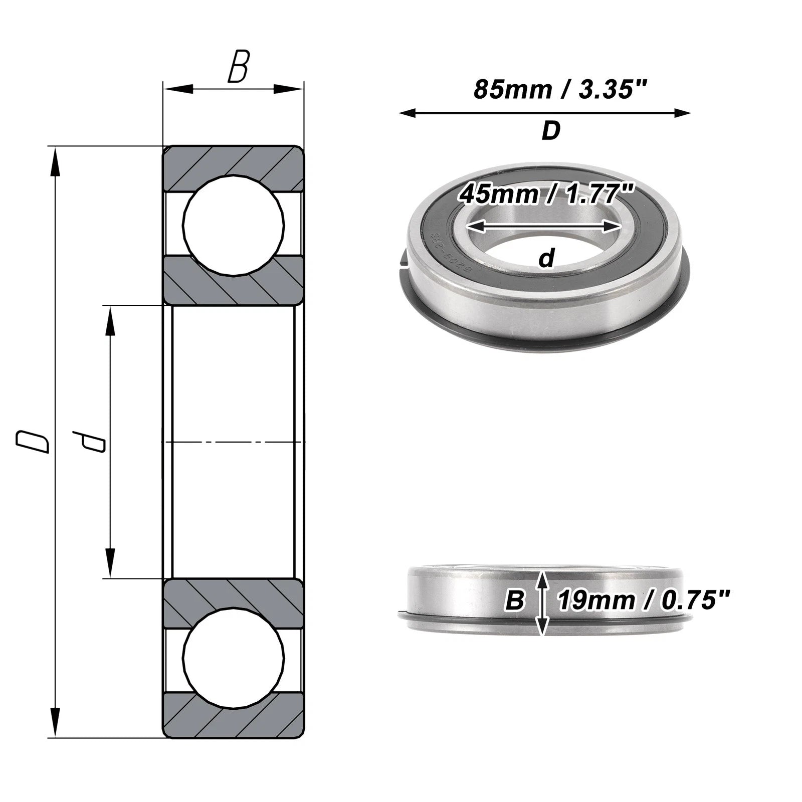 6209NR2RS Deep Groove Ball Bearing for Scooter Skateboard (45x85x19mm)