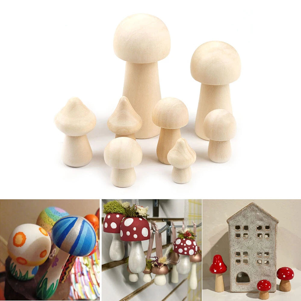Set of 4 Unpainted Mushroom Peg Dolls for Kids DIY Craft