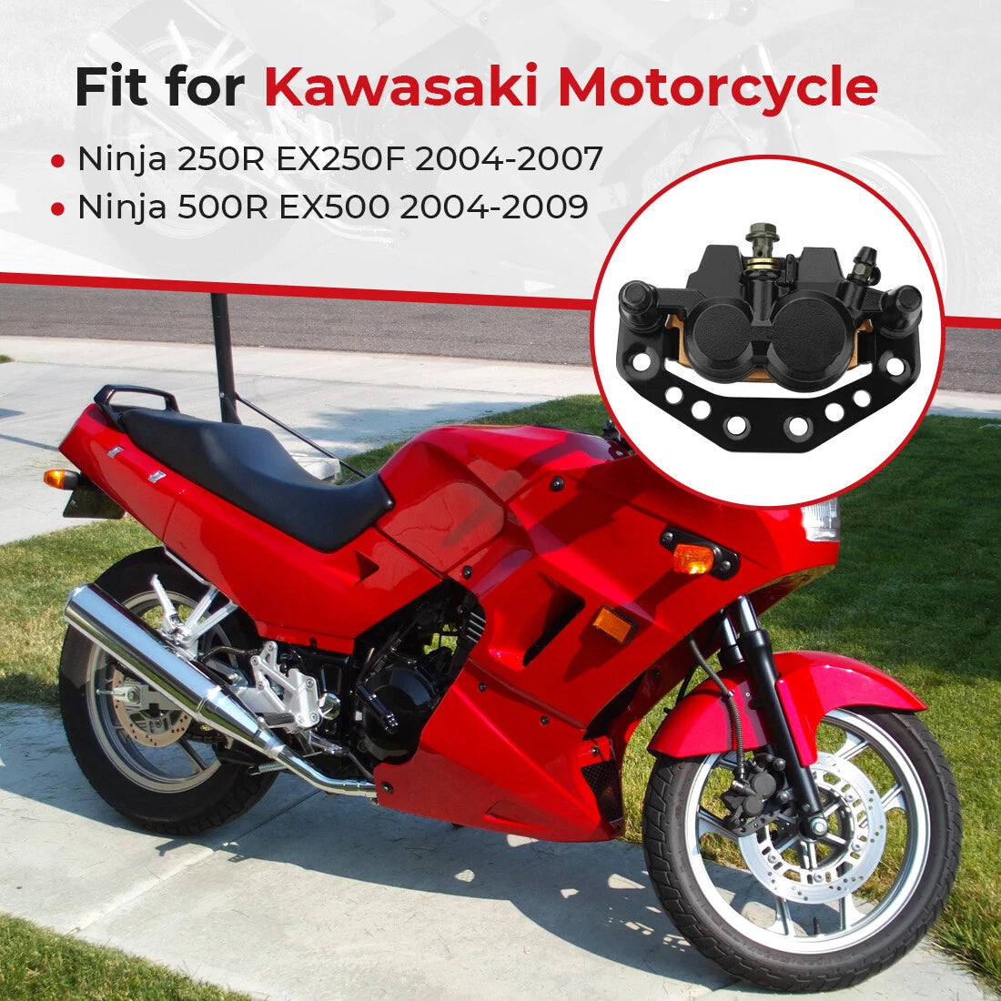 Front Brake Caliper & Pads for Kawasaki Ninja 250R 500R EX250F EX500D (2004–2009)