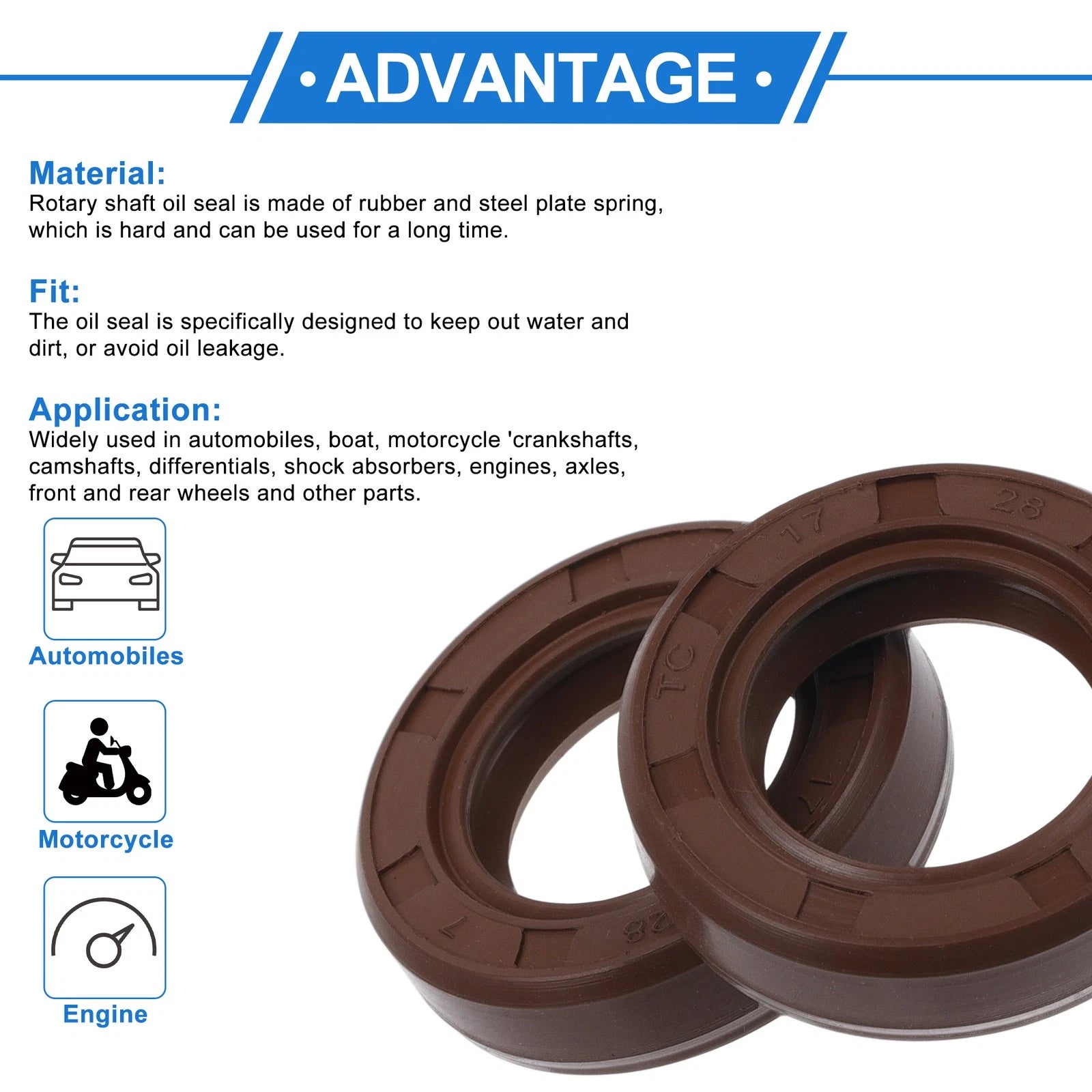 2X Oil Seal Rotary Shaft Seal   17x28x7mm FKM Rubber