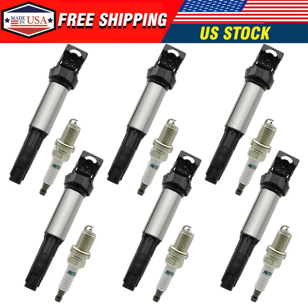 6X Ignition Coil & Spark Plugs for BMW 325i 330i 530i (2001–2006) UF522