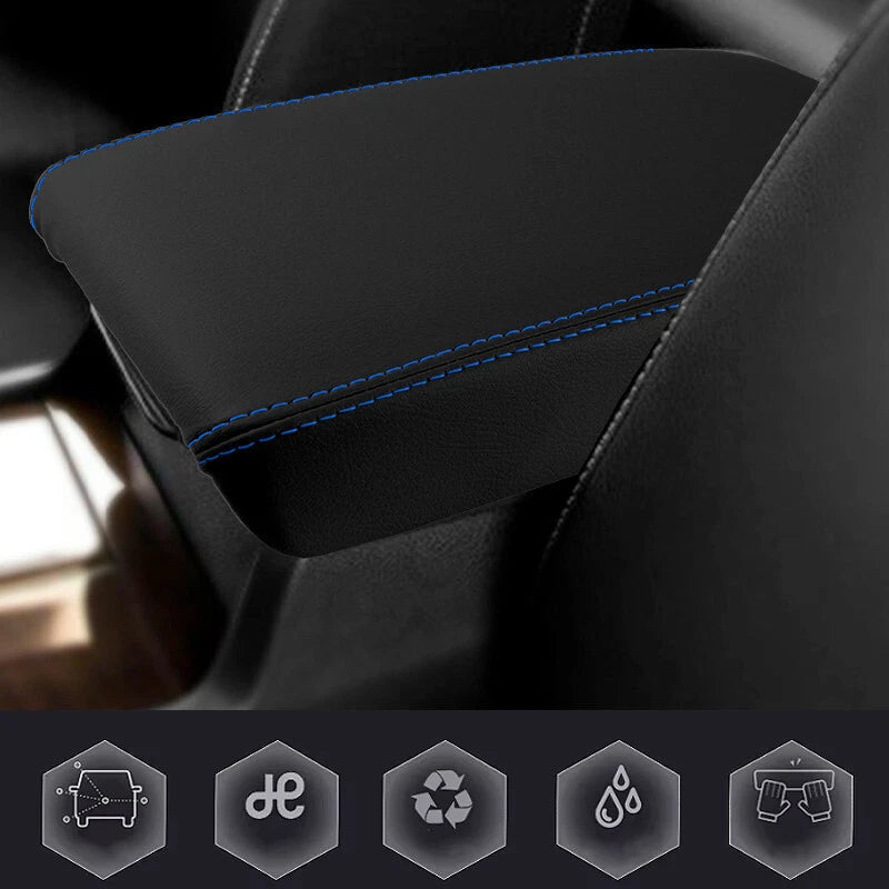 Leather Console Lid Armrest Cover for Acura TSX (2009–2014) Blue Stitch