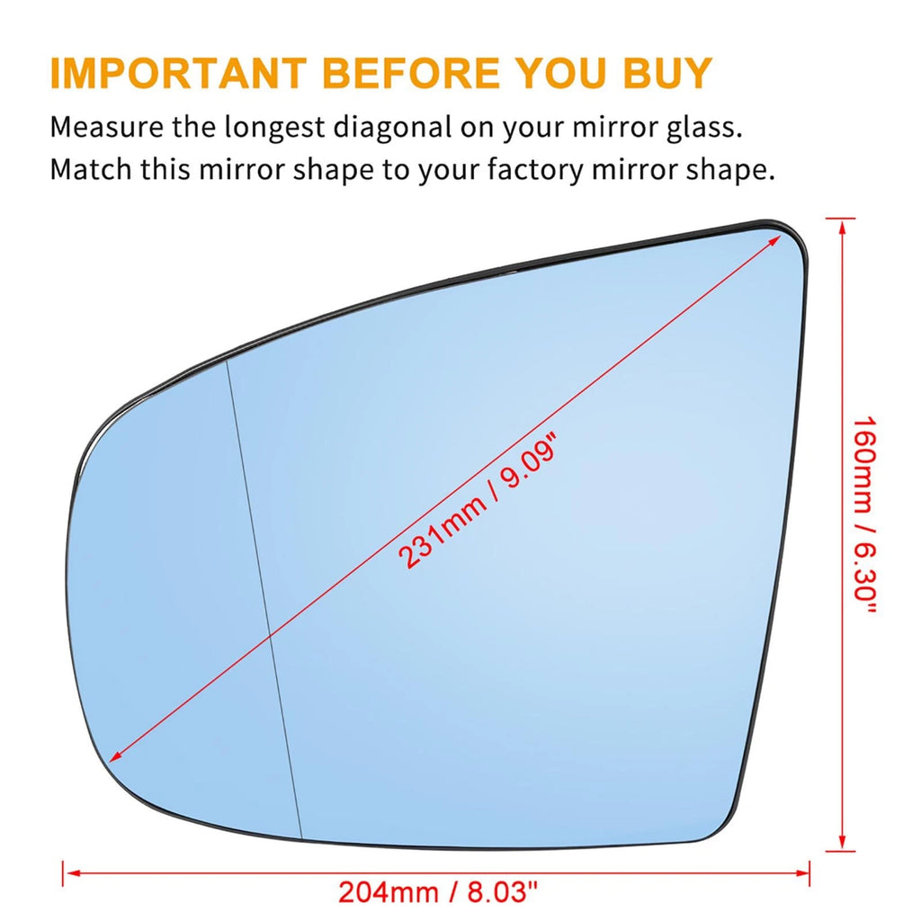 Heated Left Rearview Mirror Glass with Backing Plate for BMW X5 (2007–2013)