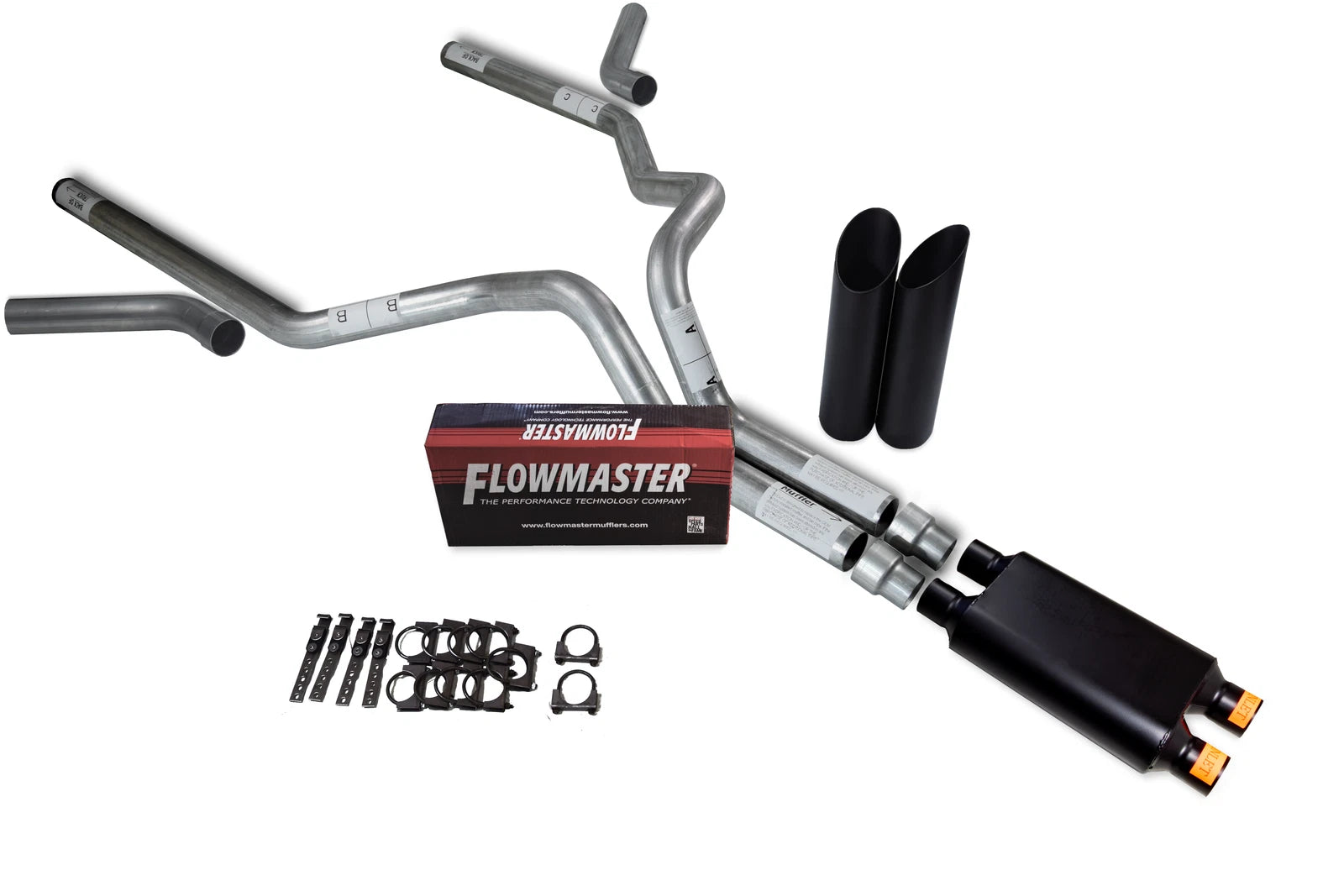 Dual Inlet Exhaust Kit for GM 2500 (2000–2006) - Flowmaster 40 Series, Black Tips