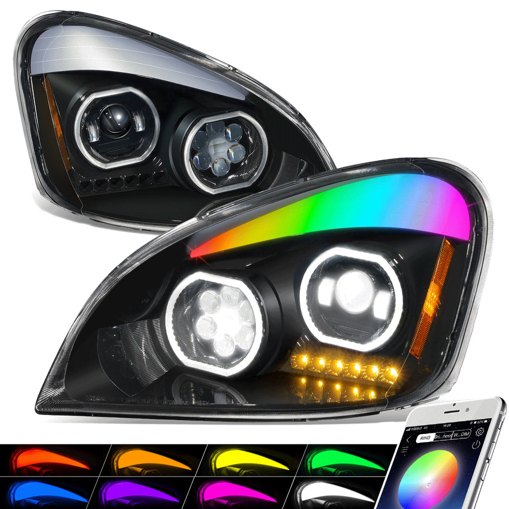 Projector Headlights for Freightliner Cascadia (2008–2017) - Black Housing Amber