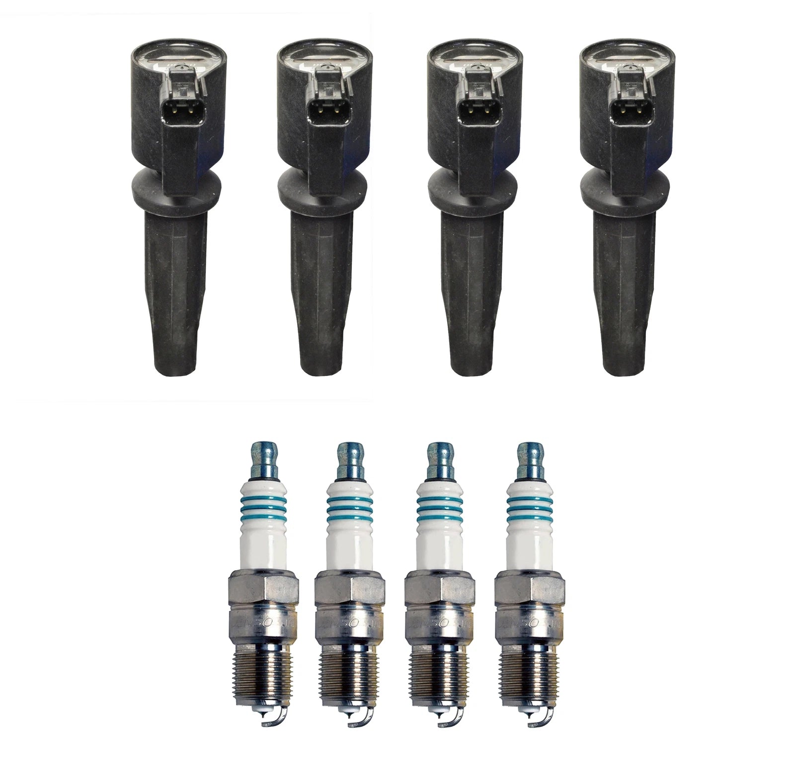 Set of 4 Ignition Coils & 4 Iridium Spark Plugs for Ford L4 (0.044)