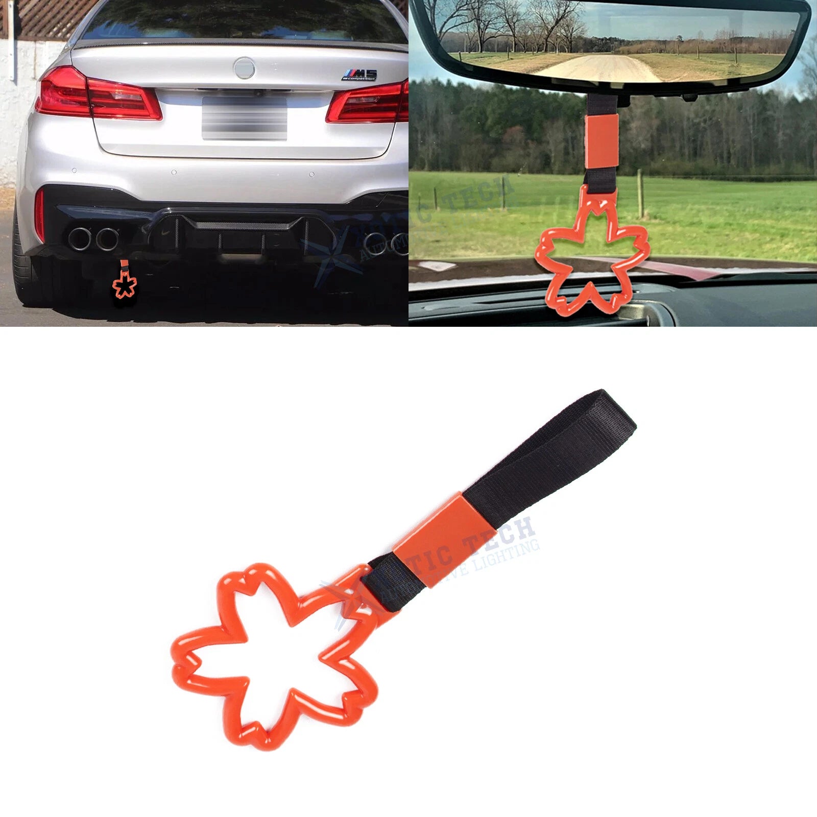 Orange Sakura Style Interior Exterior Handle Ring Strap for Car Bus Train (—)