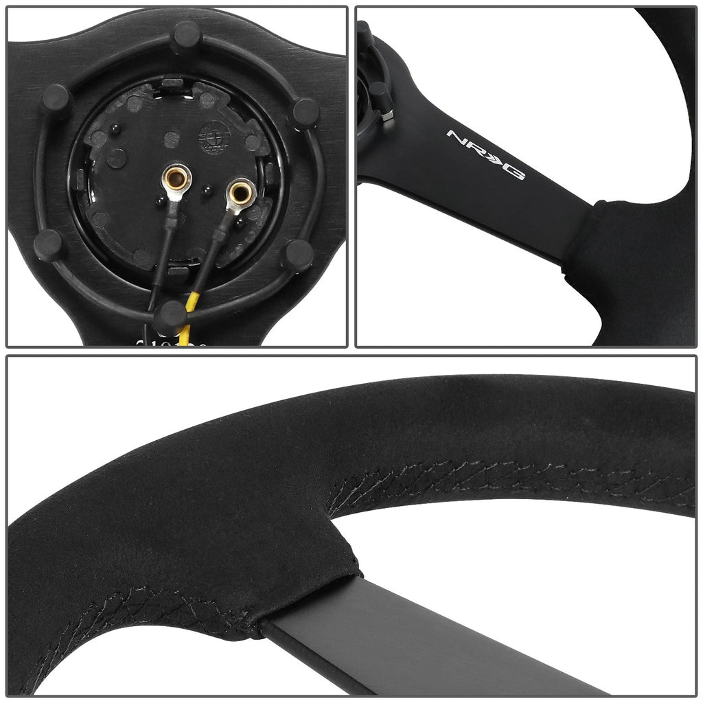 NRG 350mm Black Deep Dish Racing Steering Wheel for Universal Fit (1" Deep)