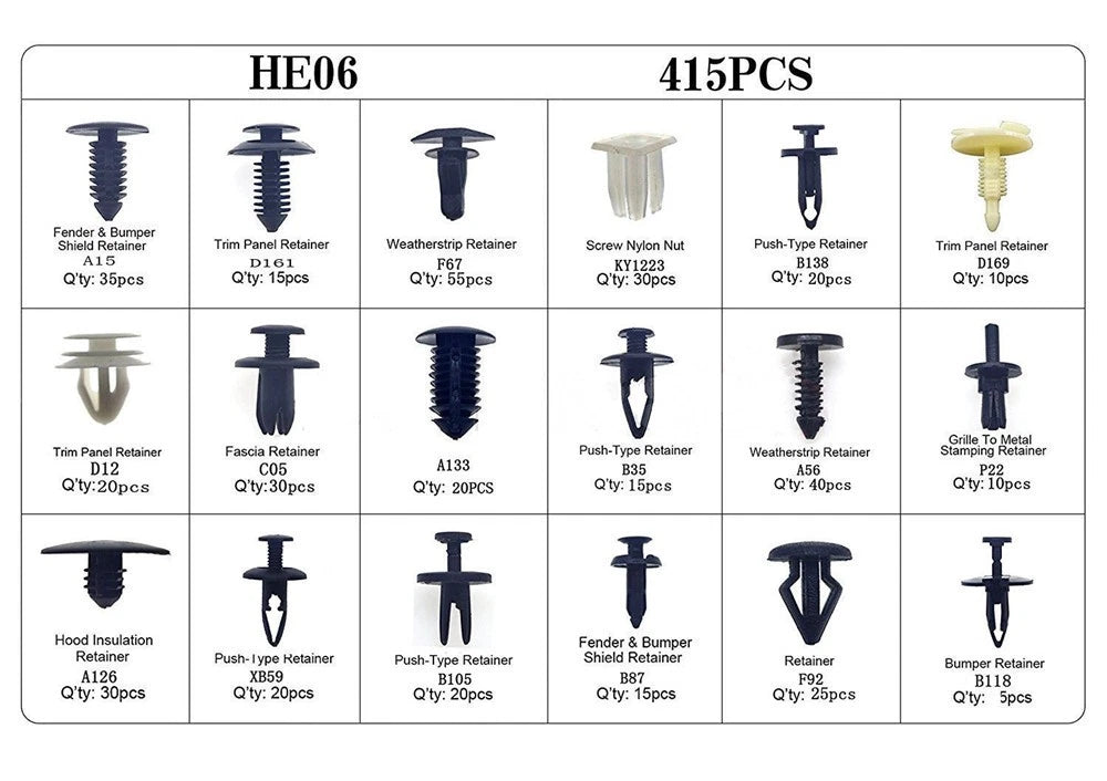 415 Pcs Plastic Rivets Fasteners for Automotive Bumpers and Fenders