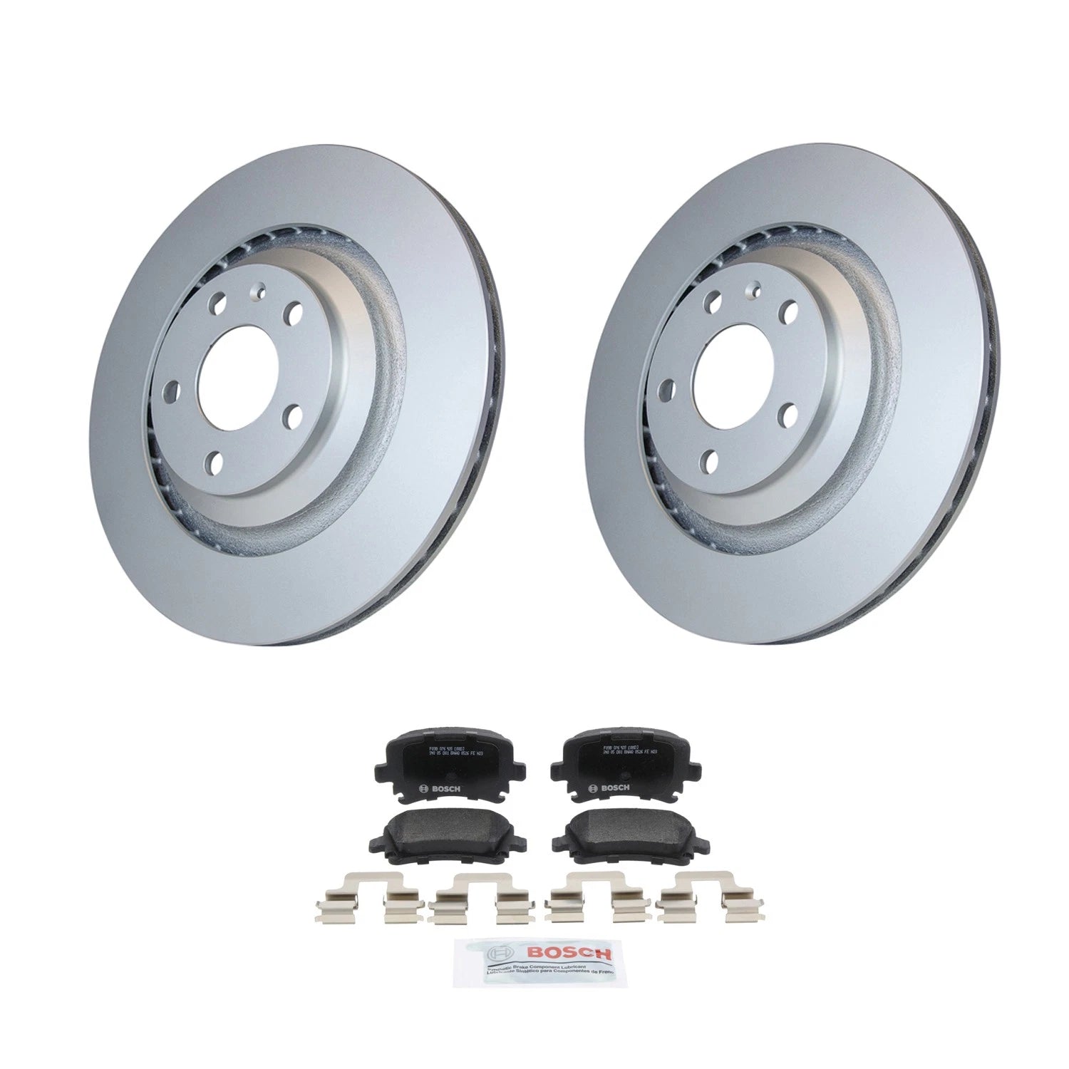 Hella Rear Vented Rotors & Bosch QuietCast Brake Pads Kit for Audi A6 Quattro